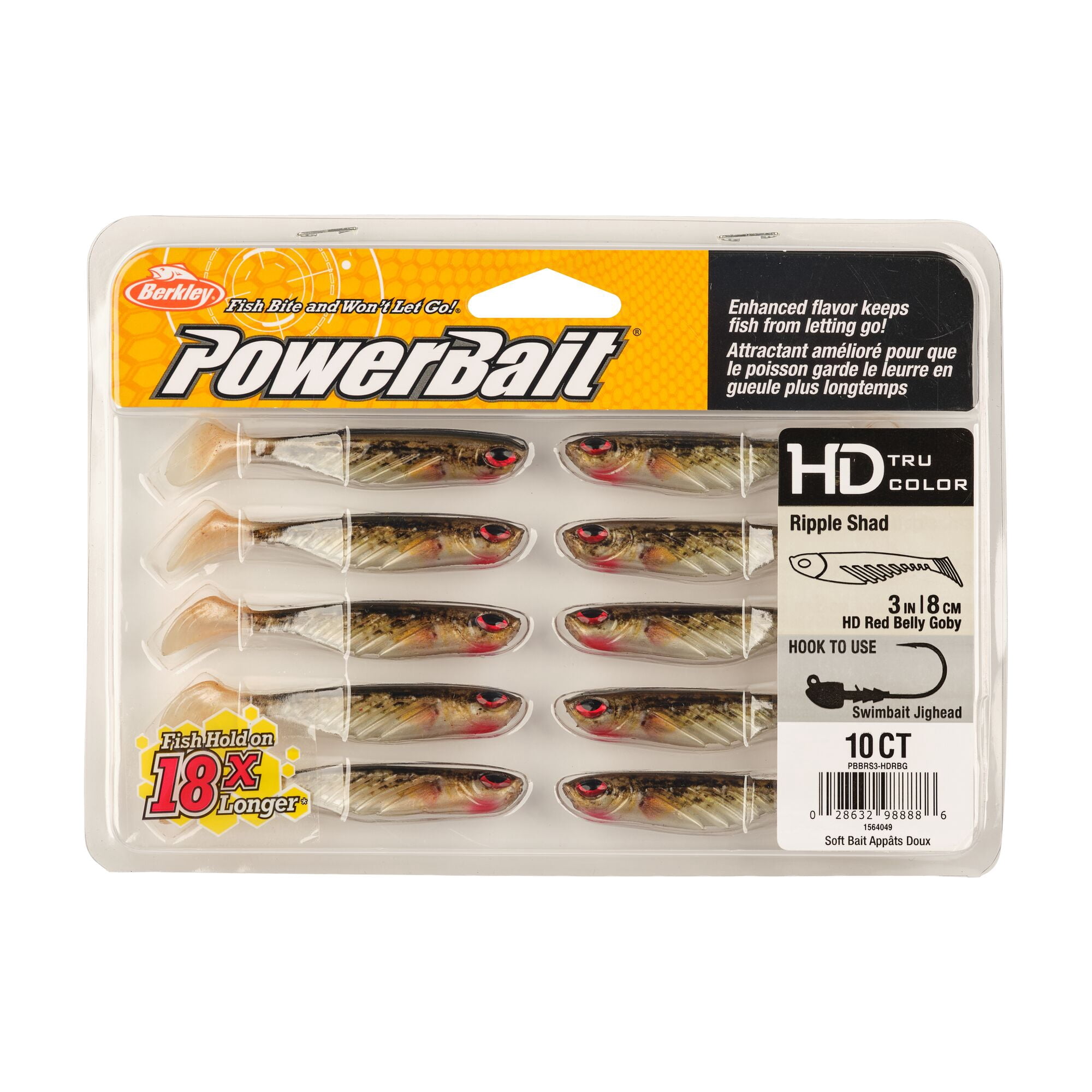 Berkley PowerBait® Ripple Shad, 3 in, Swimbaits, HD Red Belly Goby (10 Count)