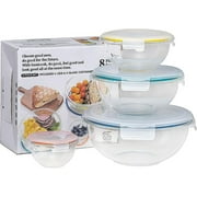 Genicook Nesting Borosilicate Glass Salad/Mixing Bowl Set - 8 pc set (4 Bowls, 4 Lids)