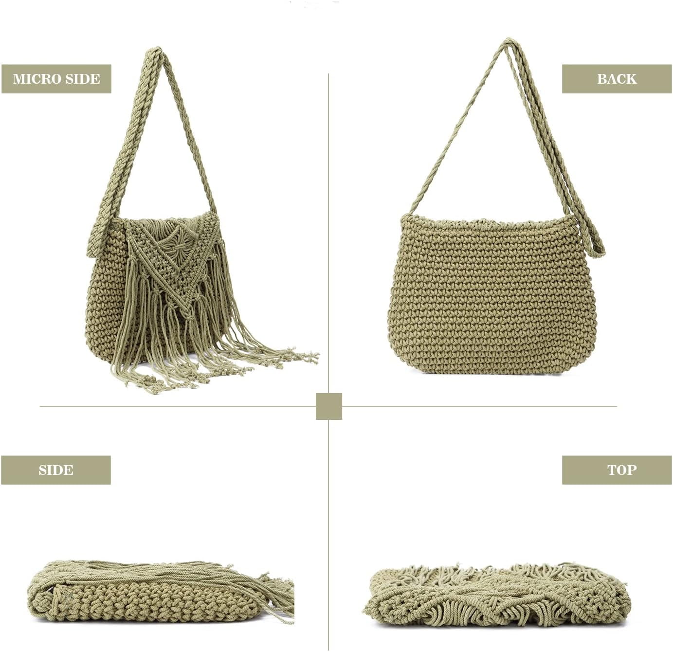 Retro Crochet Crossbody Shoulder Bag for Women Woven Fringe hobo bags Summer Beach Handmade Purse