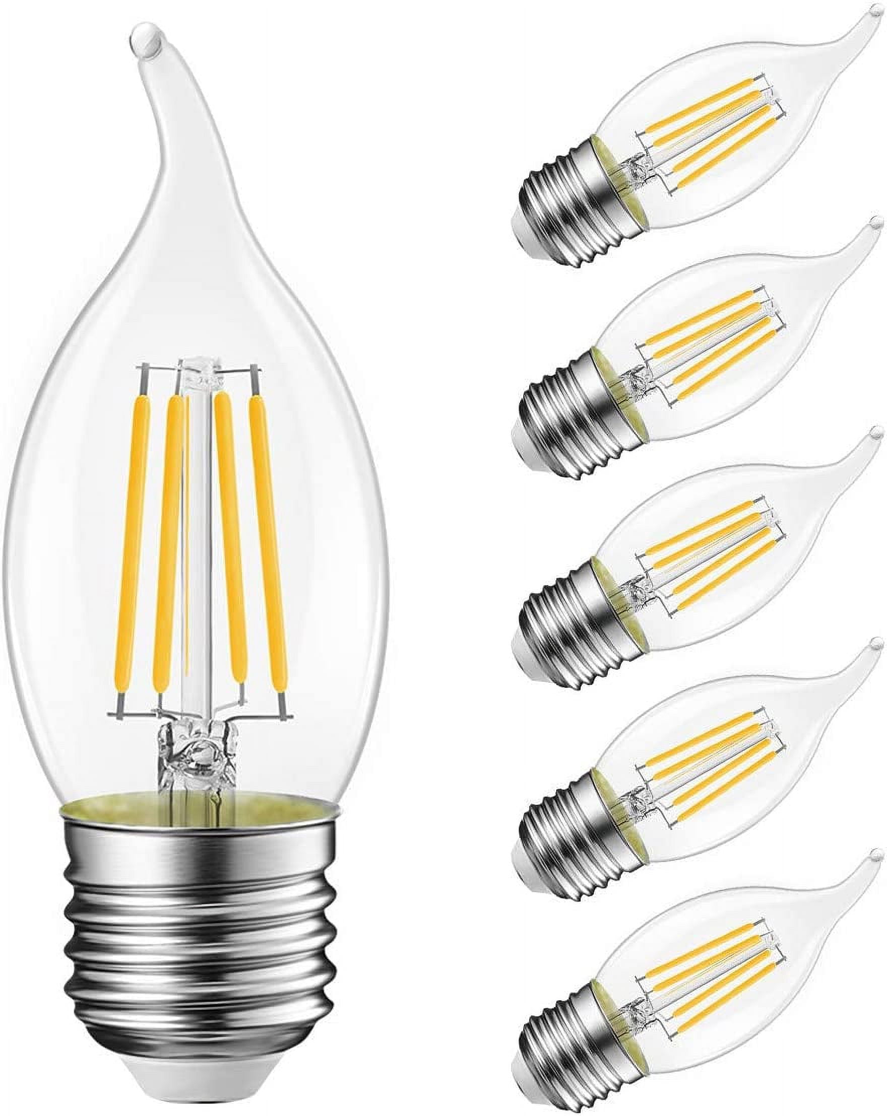 FEFEFW-Flame Tip LED Filament Bulb Candelabra E26 Base Dimmable 4.5W (60W Equivalent) B11 Chandelier Candle Light Bulb2700K Warm White 6-Pack