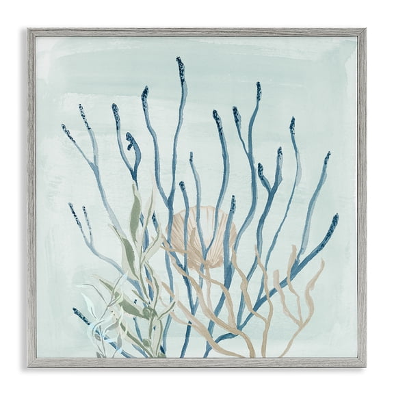 Stupell Industries Rustic Lodge Layered Water Sea Life Coral Gray Framed Giclee Art, 17 x 17, by Lucille Price