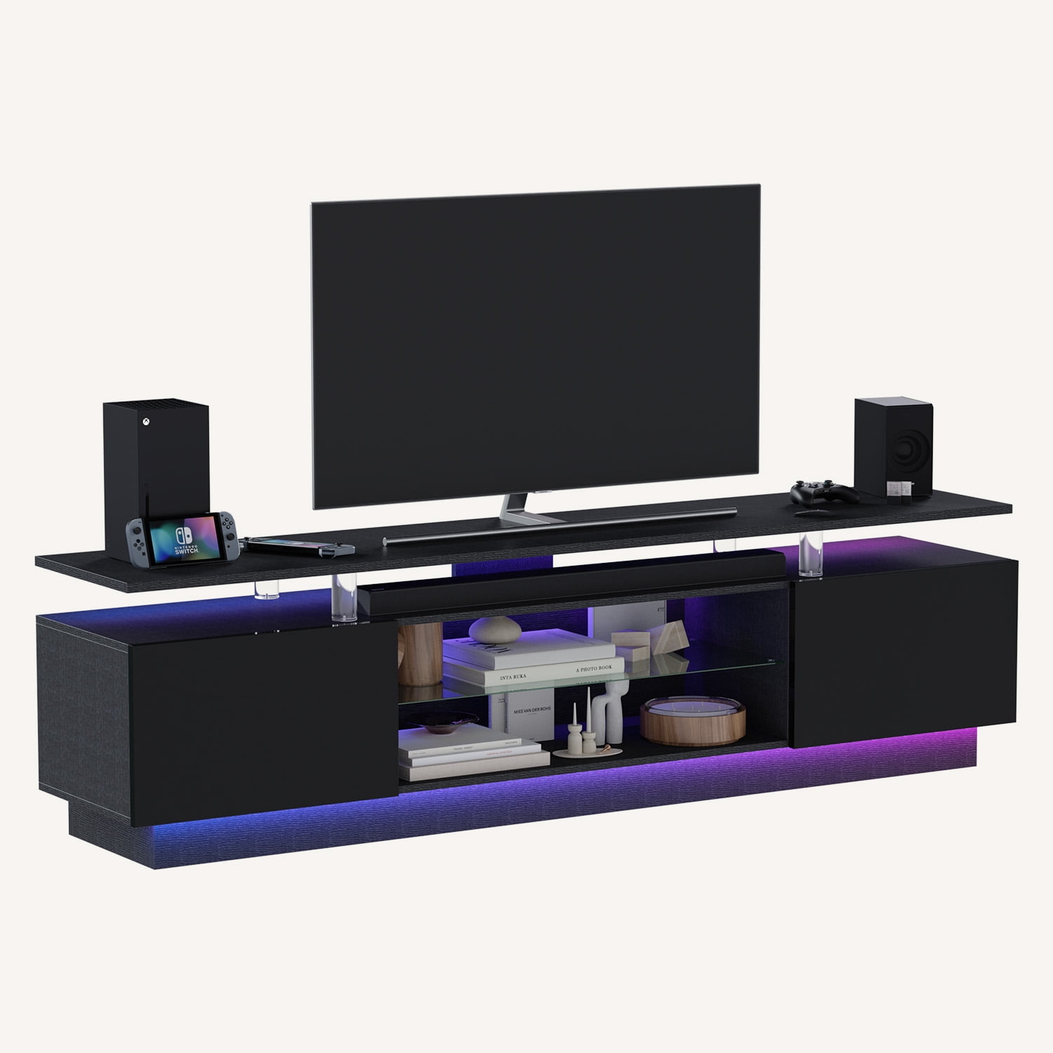 BaPiPro 70" LED Modern TV Stand for 65"-75" TVs, Entertainment Center TV Console with Music Sync LED for Living Room, Black