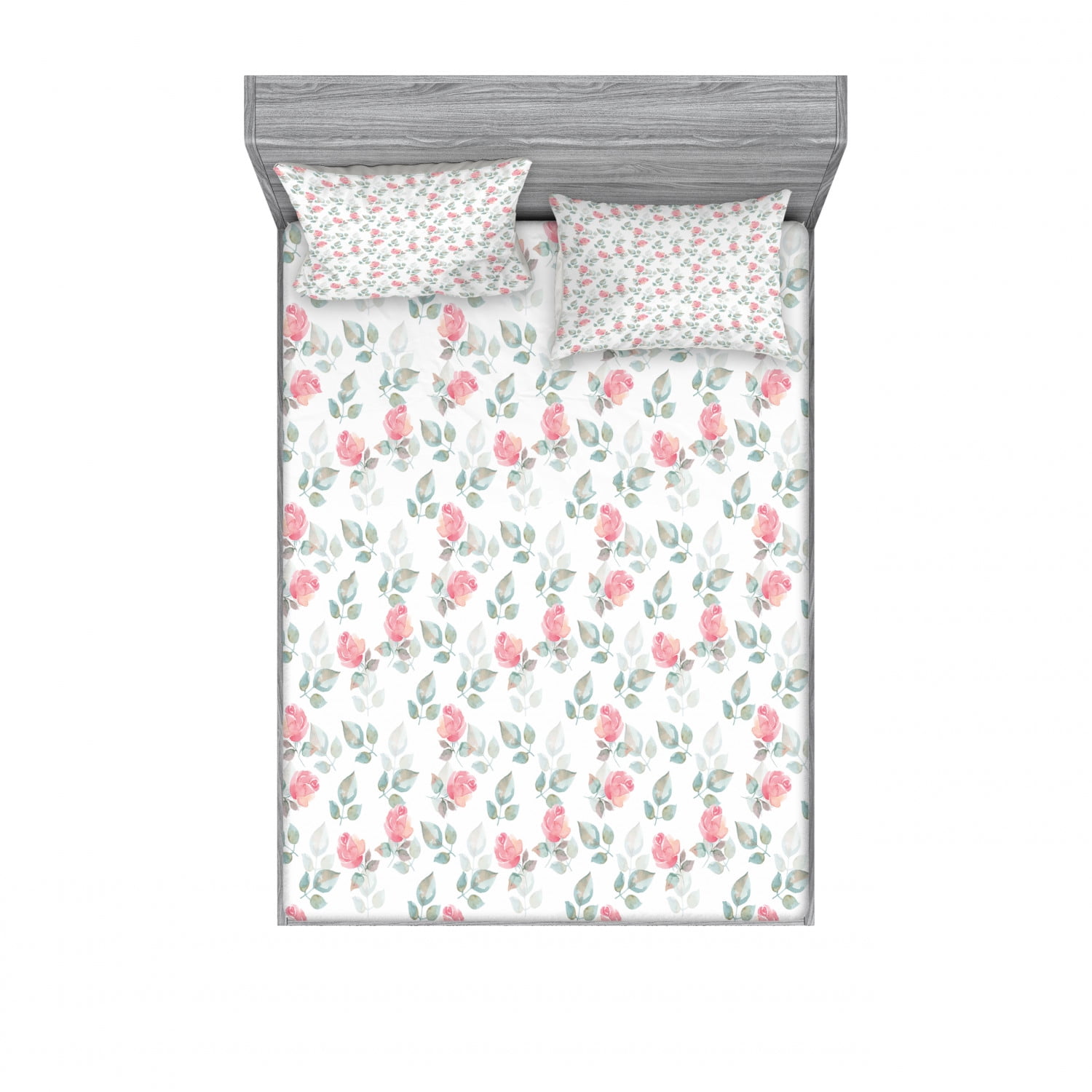 Floral Bedding Set with Sheet & Covers, Rose Petals Blossoms Romantic Plants Wedding Love Hazy