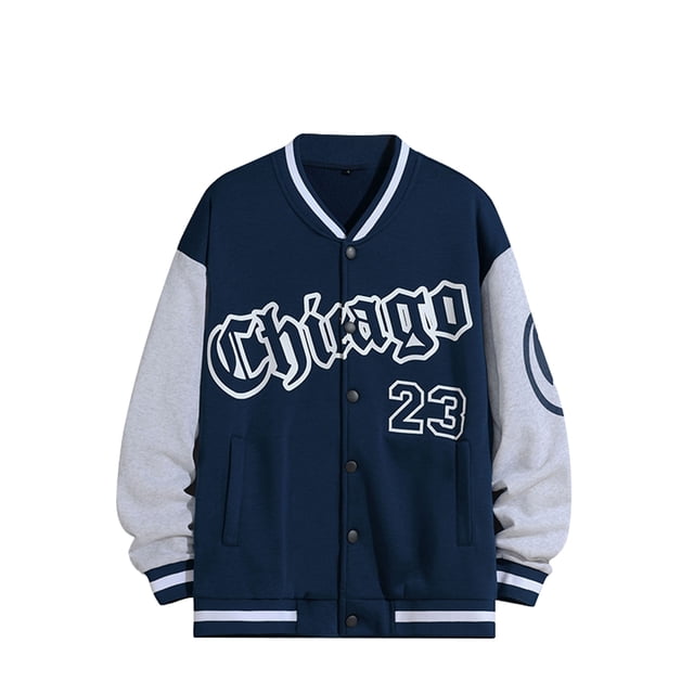 xiaxaixu Men's Spring Autumn Casual Coat Long Sleeve Letter Printed Button Up Contrast Color Baseball Jacket