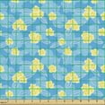 thumbnail image 2 of Floral Fabric by the Yard, Outline Yellow Plumeria Frangipani Spring Flowers on Blue Background, Decorative Upholstery Fabric for Sofas and Home Accents, Pale Yellow White by Ambesonne, 2 of 5