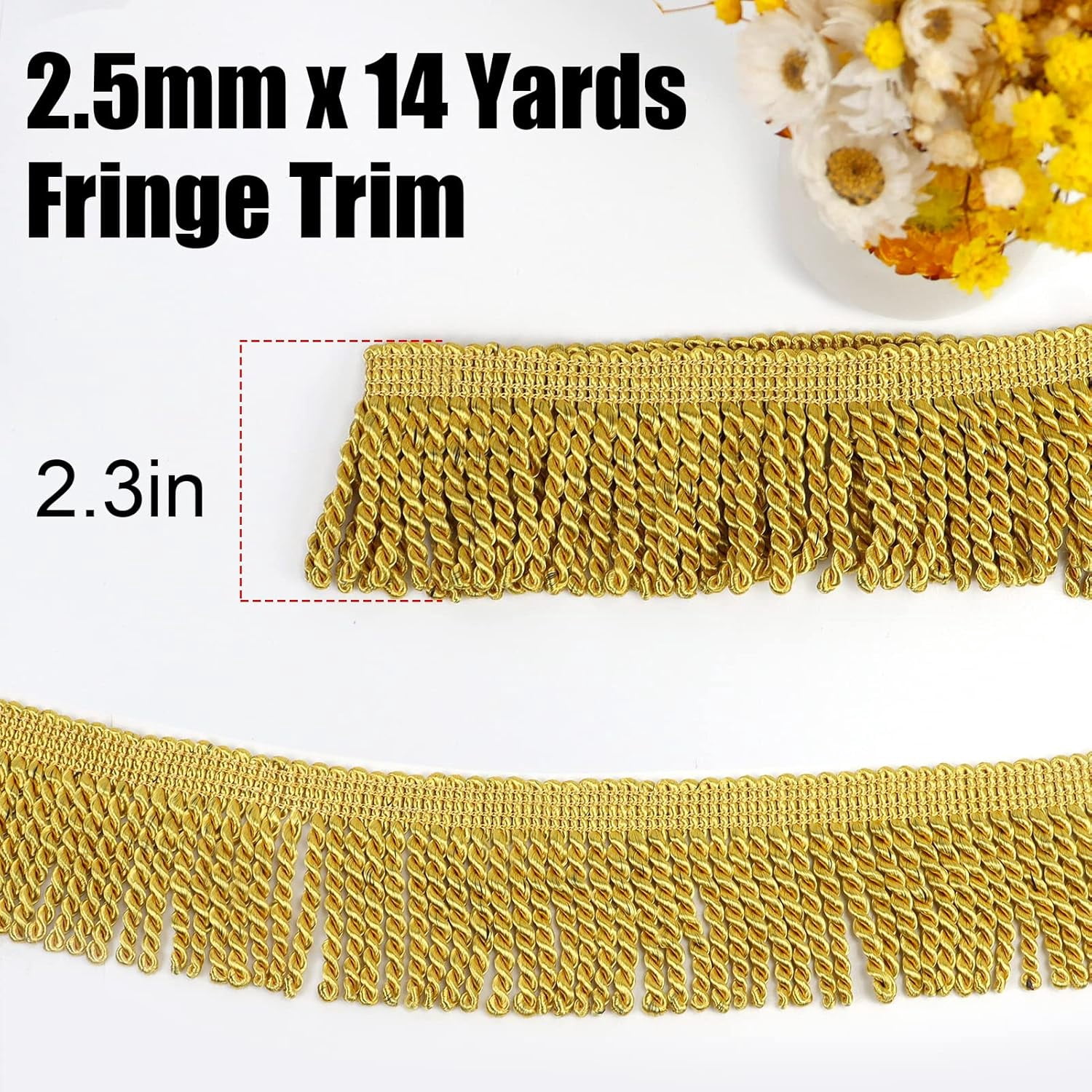 QIUYI Curtain Fringes Bullion Fringe Trim 2.5 inches x 14 Yards Tassel Fabric Trims Lace Cotton Polyester Fibre for Crafts Macrame Curtains Lamp Shade Couch Sofa Home Decor Wedding Decorations
