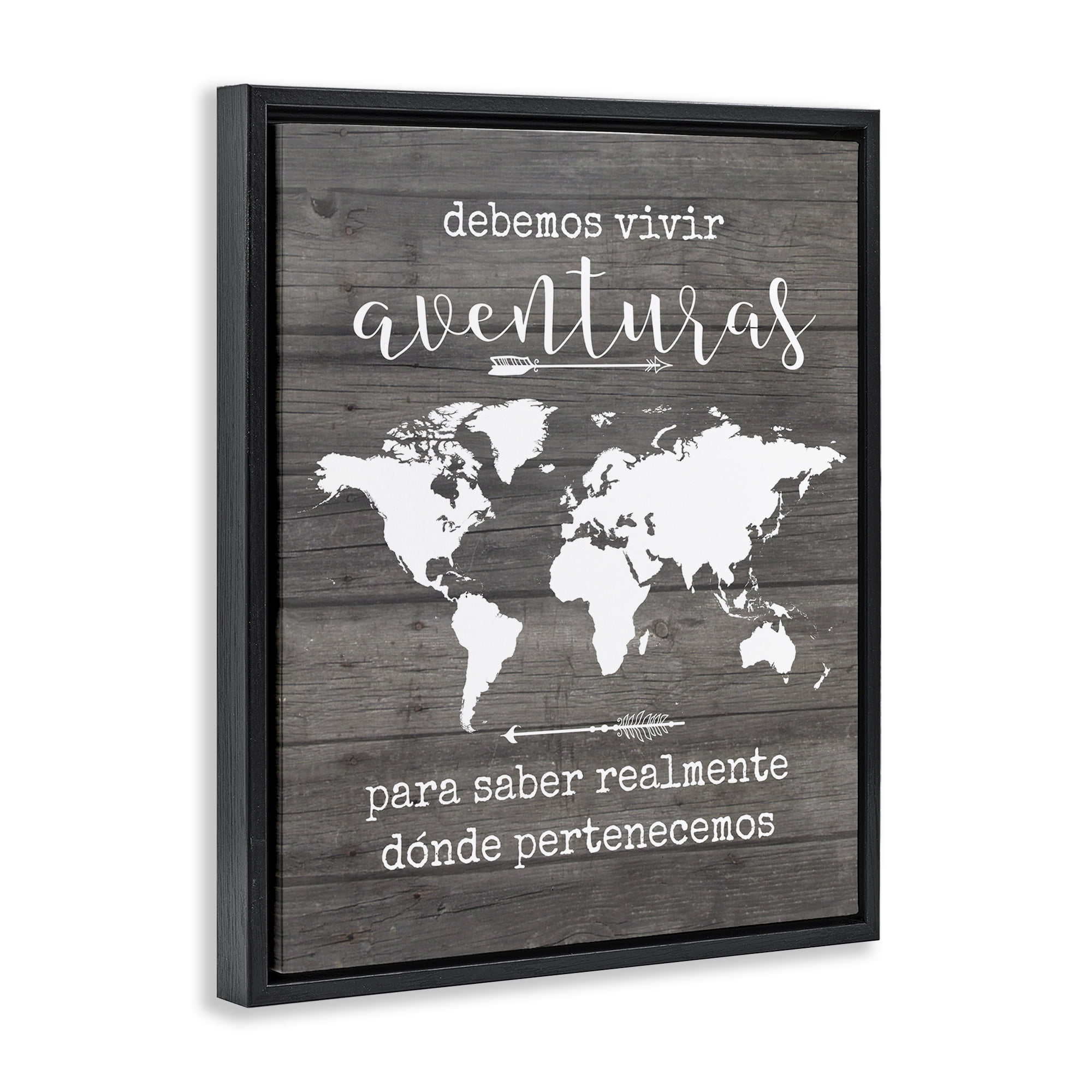 Stupell Industries Debemos Vivir Aventuras Inspirational Quotes & Sayings Painting Black Floater Framed Art Print Wall Art, 17 x 21