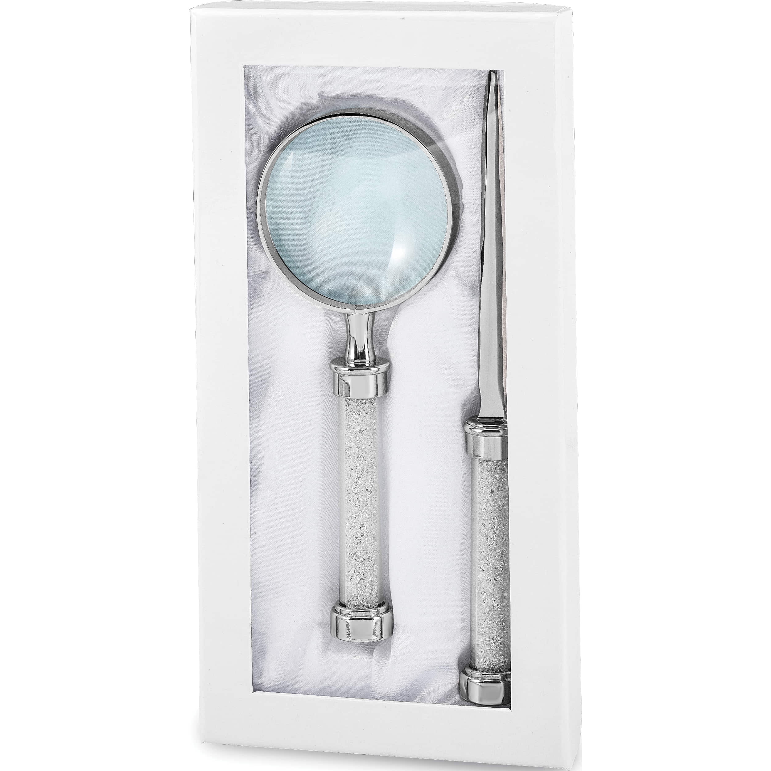 Fashion Nickel-Plated Stainless Steel With Crystal-Filled Handle Opener/Magnifier Set (7.75 X 0.6) Made In China jcg108