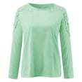 thumbnail image 5 of Outfmvch Blouses for Women,Workout Shirts Women,Long Sleeve T Shirt Women,Round Neck Solid Color Hollow Stitching Long Sleeved T Shirt,New Years Shirts for Women,Plus Size Tops for Women Green 5XL, 5 of 5