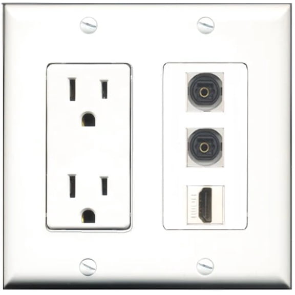 RiteAV - 15 Amp Power Outlet 1 Port HDMI 2 Port Toslink Decorative Wall Plate