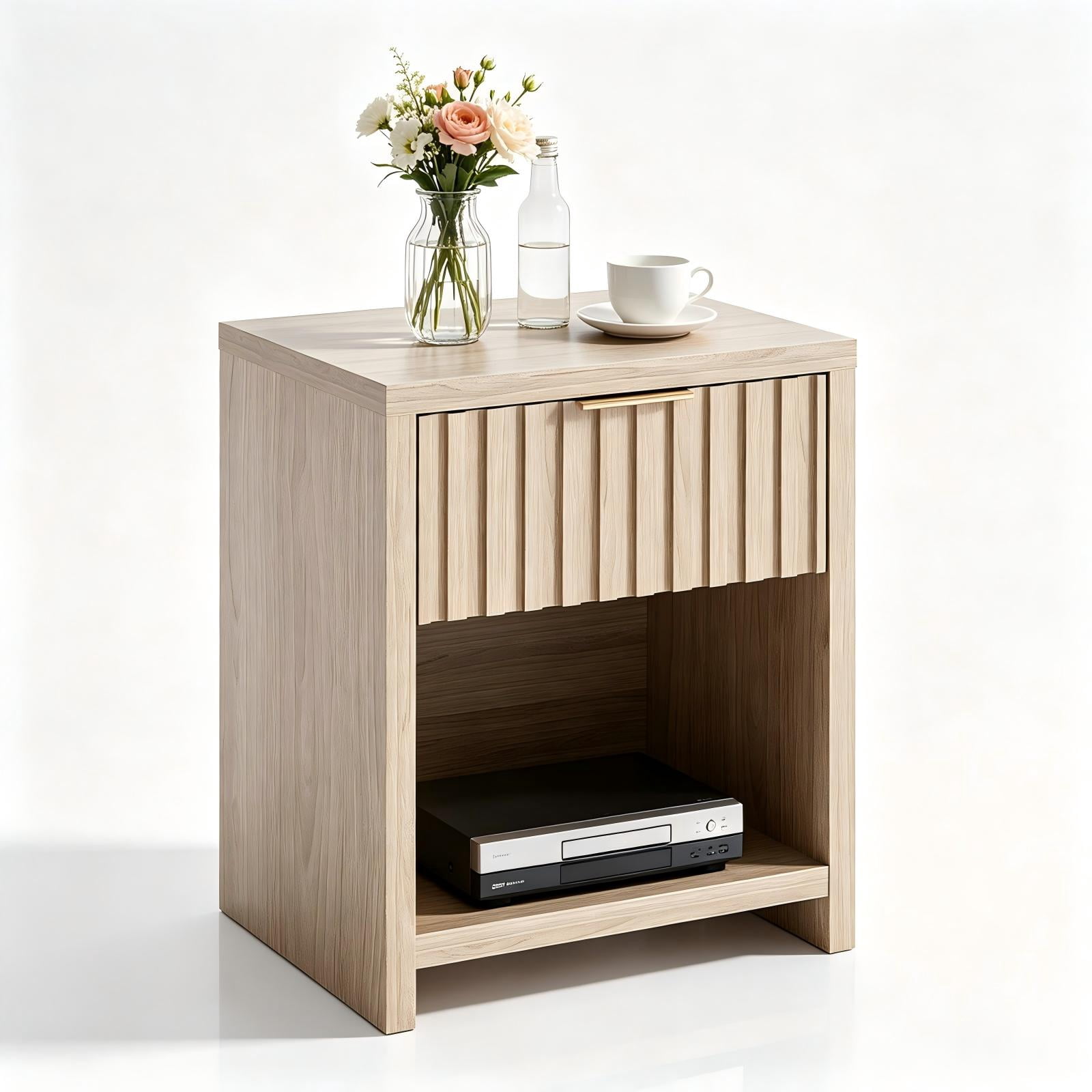 1 Drawer 1 Shelf Honeycomb Board + MDF Bedside Table 20 x 15 x 24.5in Light Gray Wood
