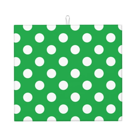 

Pofeuu Green And White Polka Dot Print Ultra Water Absorbent Microfiber Dish Drying Mat Drying Mat for Kitchen Kitchen Counter Accessories