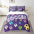 thumbnail image 2 of Feelyou Cute Football Soccer Bedding Comforter Set 7pcs for Kids, Est Sleep Sports Queen Bedding Sets, Purple Cartoon Theme Queen Sheet Sets, Breathable Home Decor, 2 of 7