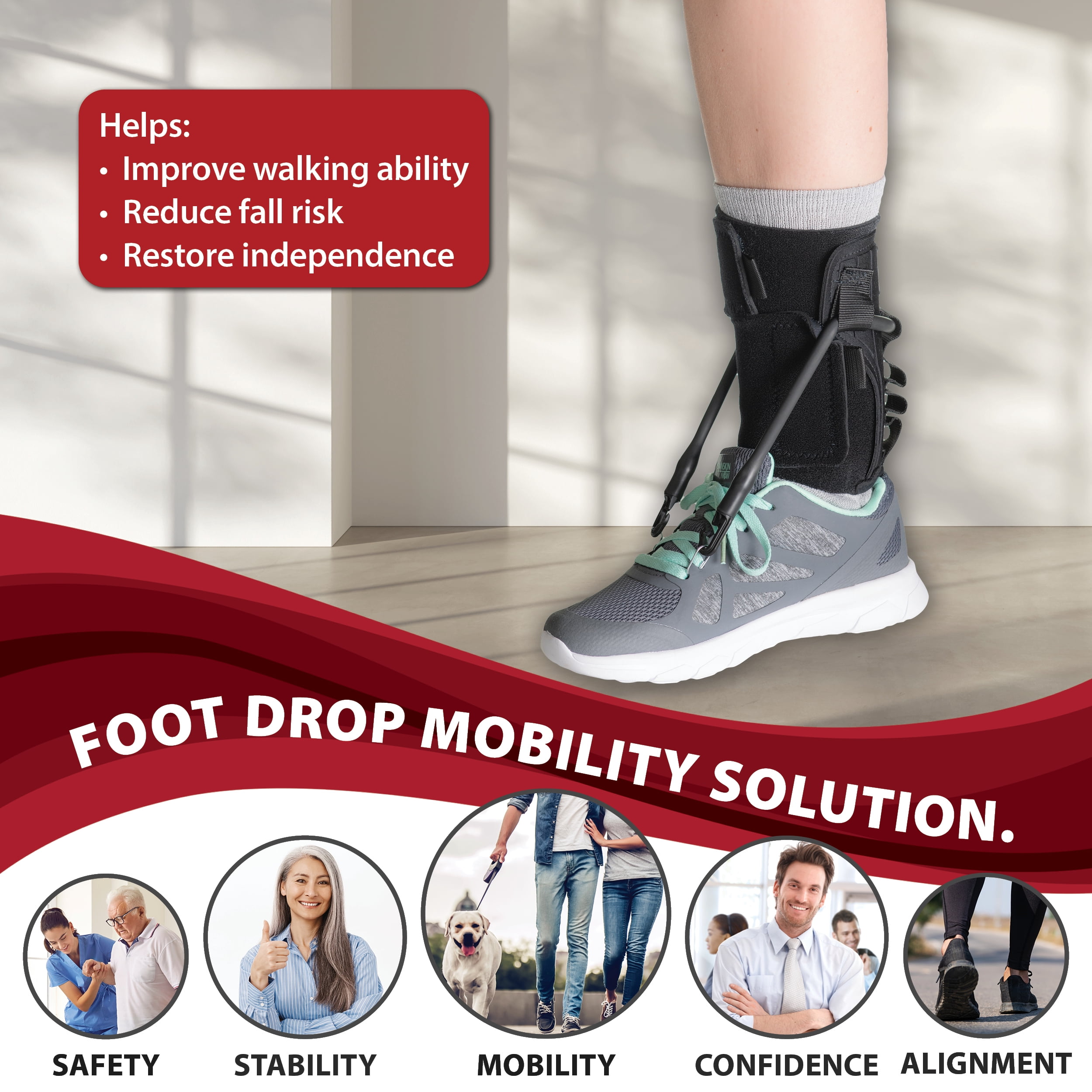 Core Products FootFlexor Foot Drop Brace - Soft Ankle Foot Orthosis (AFO) for Walking Support - Drop Foot Brace for Men & Women, XSmall/Small