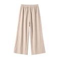 thumbnail image 6 of Oiangi Womens Plus Size Wide Leg Pants Elastic Waist Palazzo Pant Fall Trendy Ankle Trousers with Pockets Beige L, 6 of 7