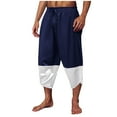 thumbnail image 3 of DDAPJ pyju Clearance Sale! Linen Pants for Men Casual Capri Pants Lightweight Elastic Waist Wide Leg Pants Fashion Beach Pants with Pockets Dark Blue M, 3 of 7