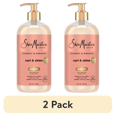 (2 pack) SheaMoisture Shampoo for Thick, Curly Hair, Coconut and Hibiscus, to Cleanse & Hydrate, 24 fl oz