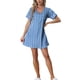thumbnail image 1 of INSPIRAR CHIC Camisones de Satén para Mujeres con Cuello en V, Manga Corta, Camisón a Rayas, Ropa de Dormir de Seda, Vestido de Pijama M Azul Claro, 1 of 6