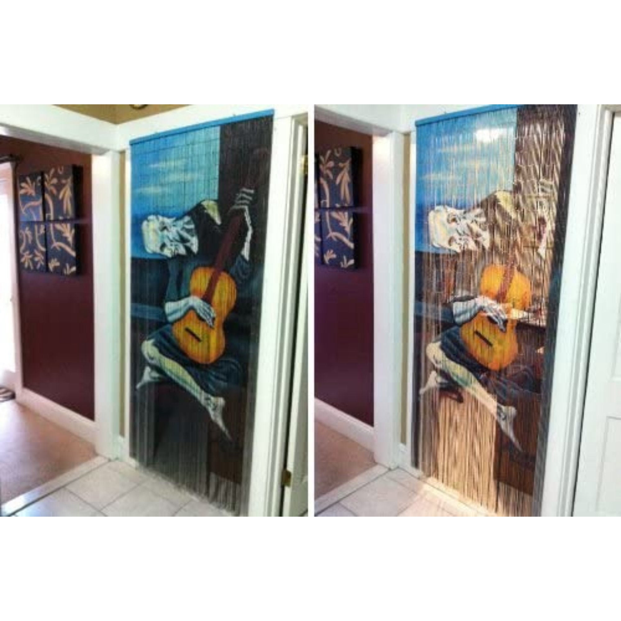 Vauluxe Vintage Blue Old Guitarist - Picasso Beaded Curtains, 36 x 79 Inches, 125 Strands