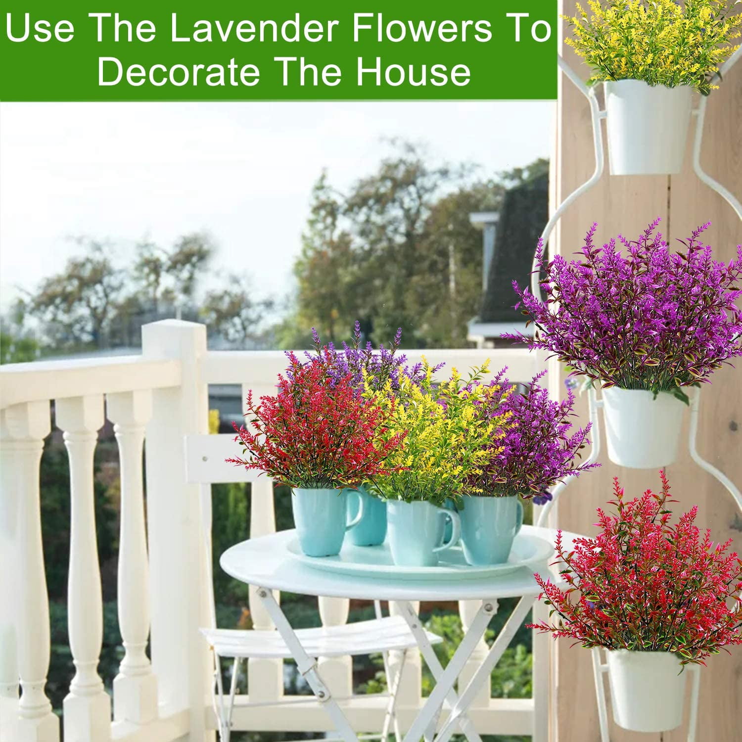Sinhoon 20 Bundles Artificial Lavender Outdoor UV Resistant Flowers Plastic Fake Flowers Plants, Artificial Flowers Faux Plants for Outdoor Hanging Planter Home Porch Summer Decor(Mix-colored)