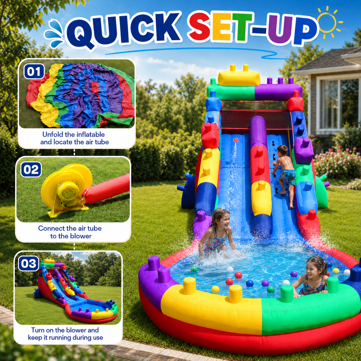 22.5FT Block Party Inflatable Water Slide with Splash Pool , Outdoor Backyard Playset For Kids Birthday Party Summer Outdoor Fun(with Blower)