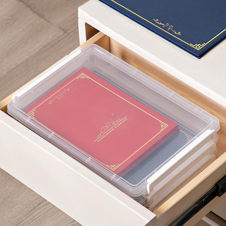 4 Pack Clear A4 File Box, Plastic Scrapbook Paper Storage Boxes Office Desk  Documents Magazines Paper Cards Envelope Protector Storage Organizer (11.8