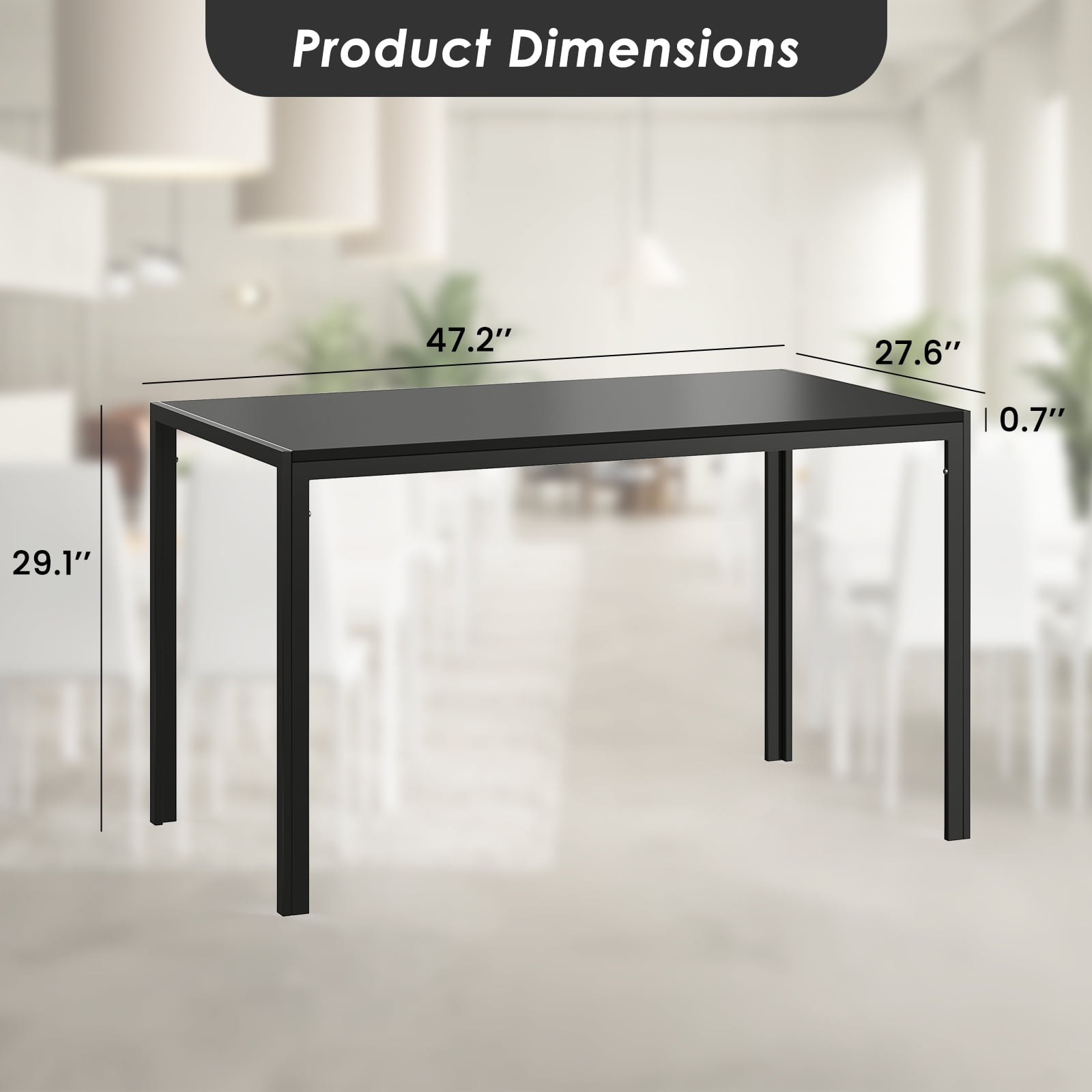 Farini Black Dining Table for 4-6 Person,47" Rectangular Wooden Dining Table Top and Metal Frame for Home Kitchen Dining Desk (47 inch)
