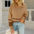thumbnail image 2 of Fall Sweaters Womens Knit Pullovers Fashion Color Block Zipper Pullover Tops Long Sleeve Sweatshirt Blouses, 2 of 5