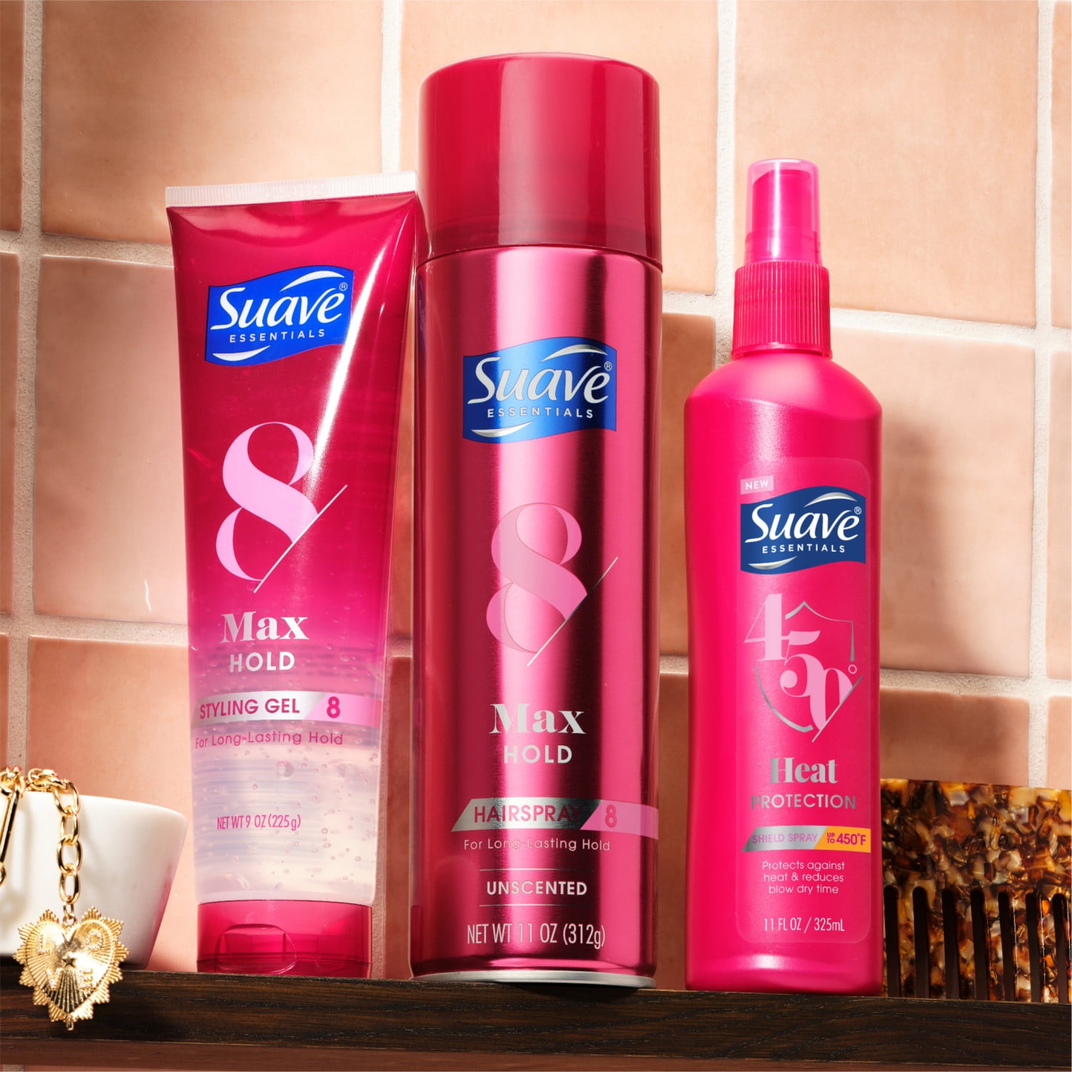 (3 pack) Suave Max Hold 8 Hair Styling Gel For Women, Frizz Control, Strong Hold, No Flaking, 9 OZ
