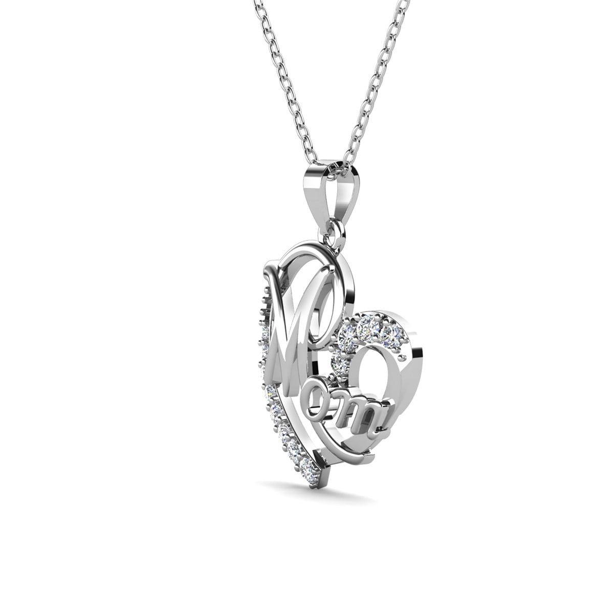 Cate & Chloe Persephone 18k White Gold Plated Mom Heart Necklace with Simulated Diamond for Women