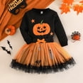 thumbnail image 2 of Gaexia Girls Halloween Outfits Set, Long Sleeve Pumpkin Print Sweatshirt Mesh Tutu Skirt Toddler Outfit, 2 of 5