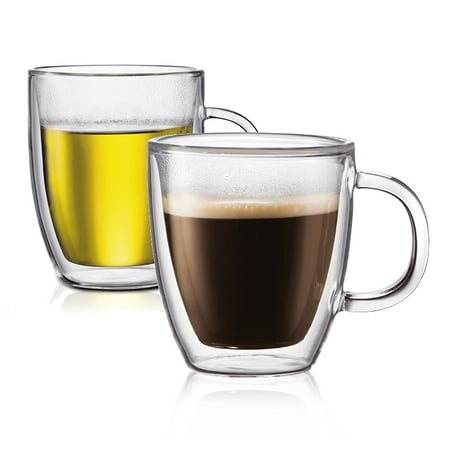 - 2 Double Wall Clear Insulated Glasses Green Black Tea Coffee Mugs Cups Hot&Cold EHD 6