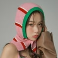 thumbnail image 3 of Scarf Hat Button Design Anti-shrink High Elasticity Striped Neck Warmer Beanie One-piece Cap for Outdoor, 3 of 10
