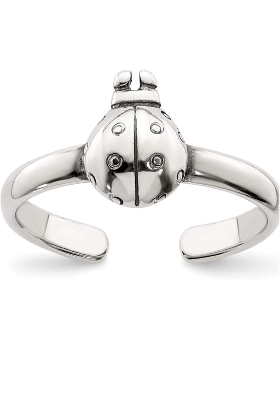 Sterling Silver Antiqued Ladybug Toe Ring Made In Thailand qr773