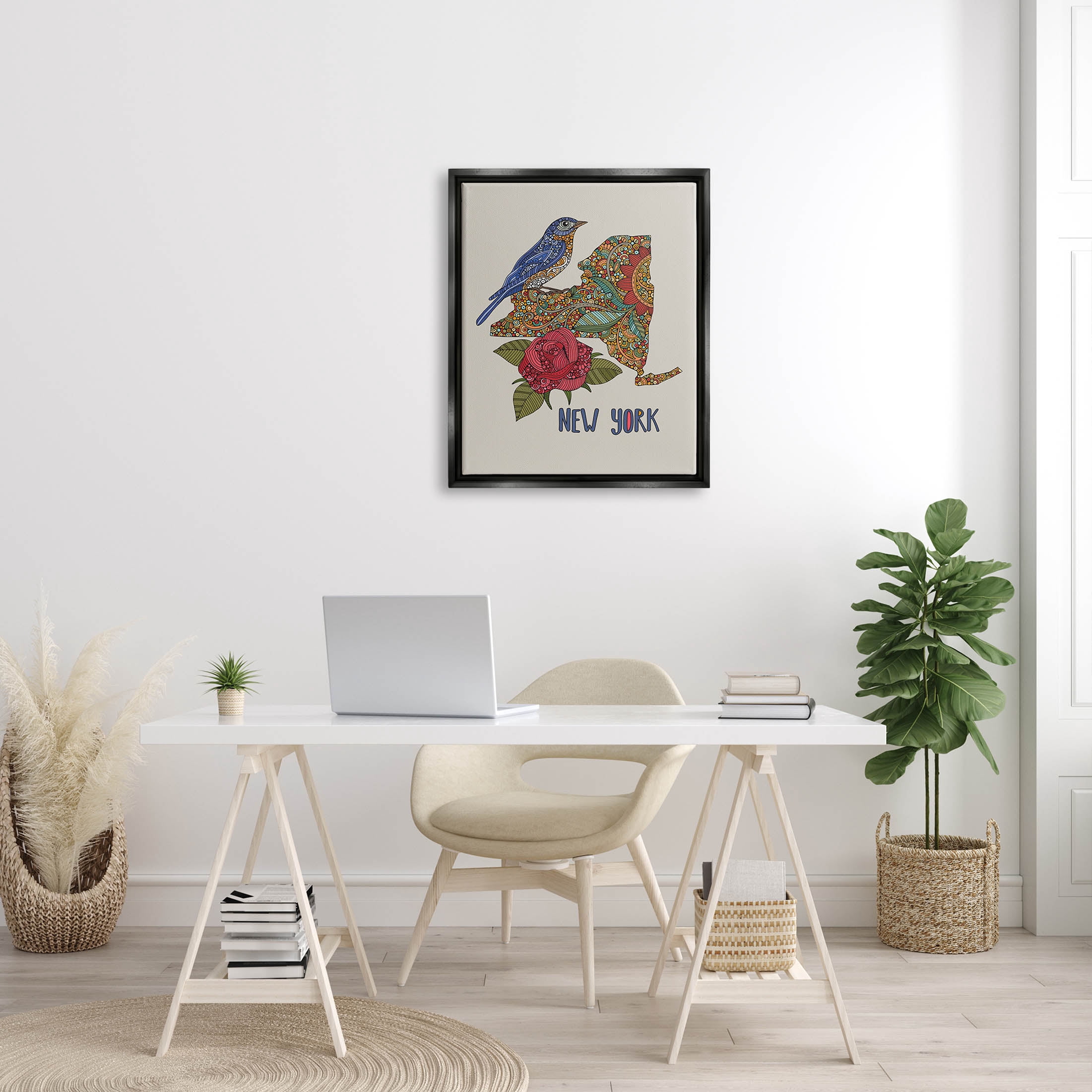 Stupell Industries Paisley Pattern New York State Graphic Art Jet Black Floating Framed Canvas Print Wall Art, Design by Valentina Harper