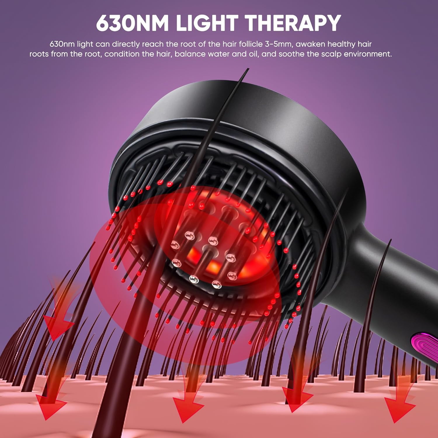 2 in 1 Hair Oil Applicator, Red Light Scalp Massage, Electric Hair Brushes for Hair Growth, IPX7 Waterproof Electric Scalp Massager for Women & Men (Grey)