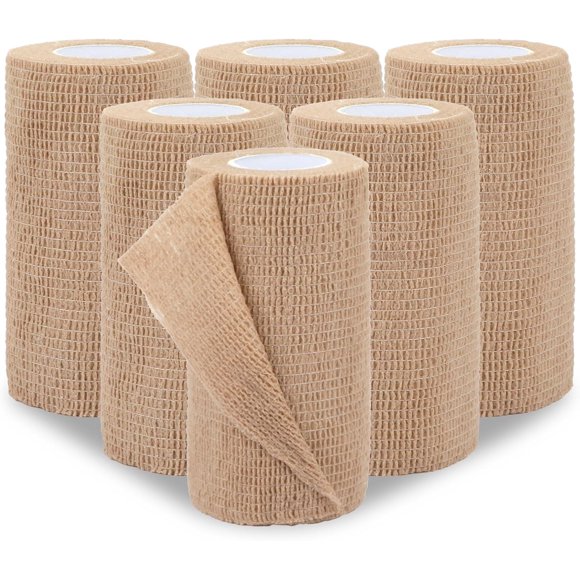 Self Adhesive Bandage Wrap 6 Pack, 4" X 5 Yards Elastic Medical Coban Wrap, Compression Non-Woven Sports Athletic Tape for Wrist, Ankle, Hand, Leg, Swelling, Vet, Grip Tape