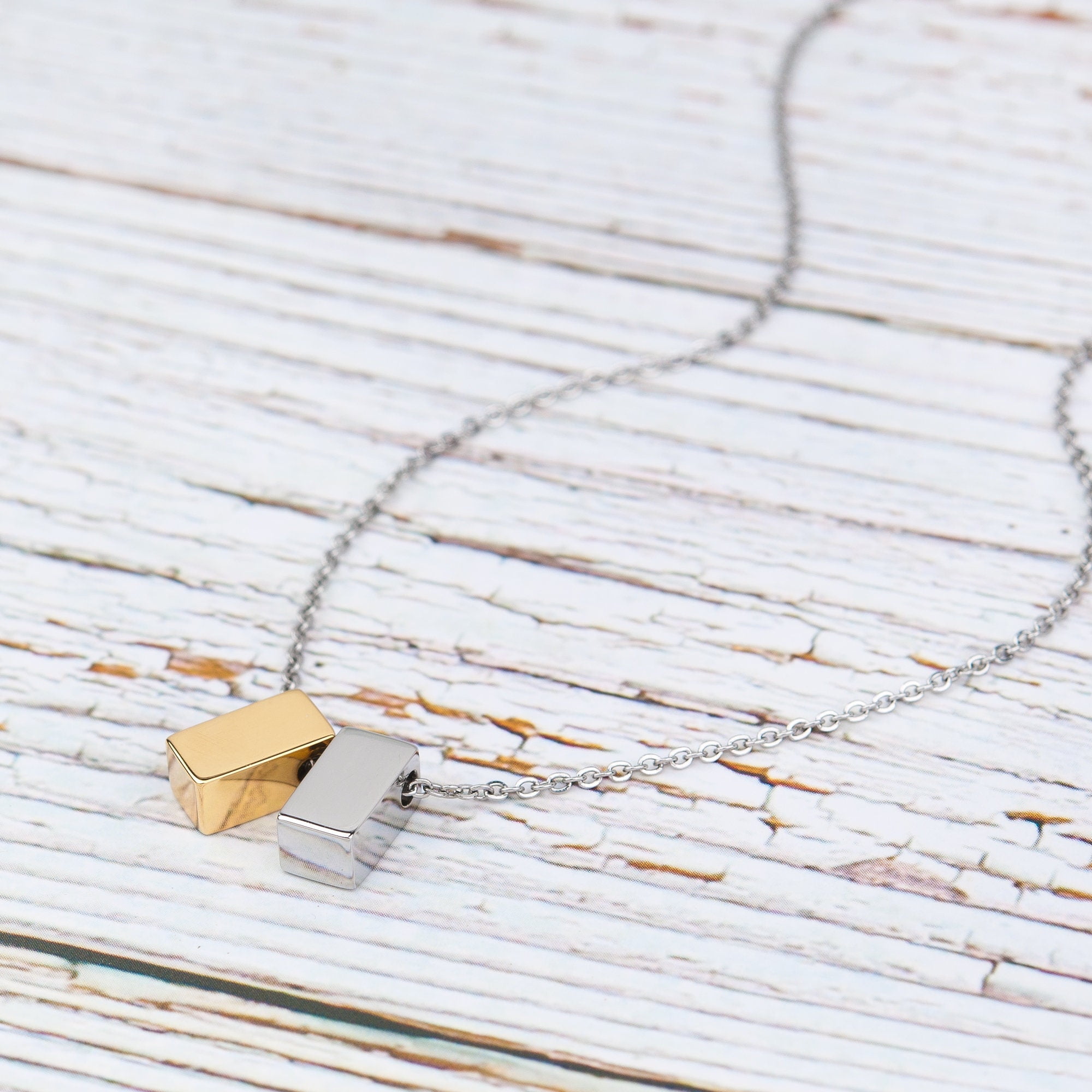 Anavia Grandma Necklace, Grandmother Necklace, Grandma Jewelry Gift, Gift for Grandma, Nana Gift, Christmas Gift for Her, Double Cubes Pendant Necklace with Wish Card -[1 Silver & 1 Rose Gold]