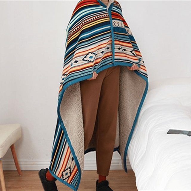 1 manta de franela de doble capa de estilo bohemio, manta de siesta cálida y gruesa compuesta de cachemira de cordero, manta para estudiantes, manta de aire acondicionado para dormitorio
