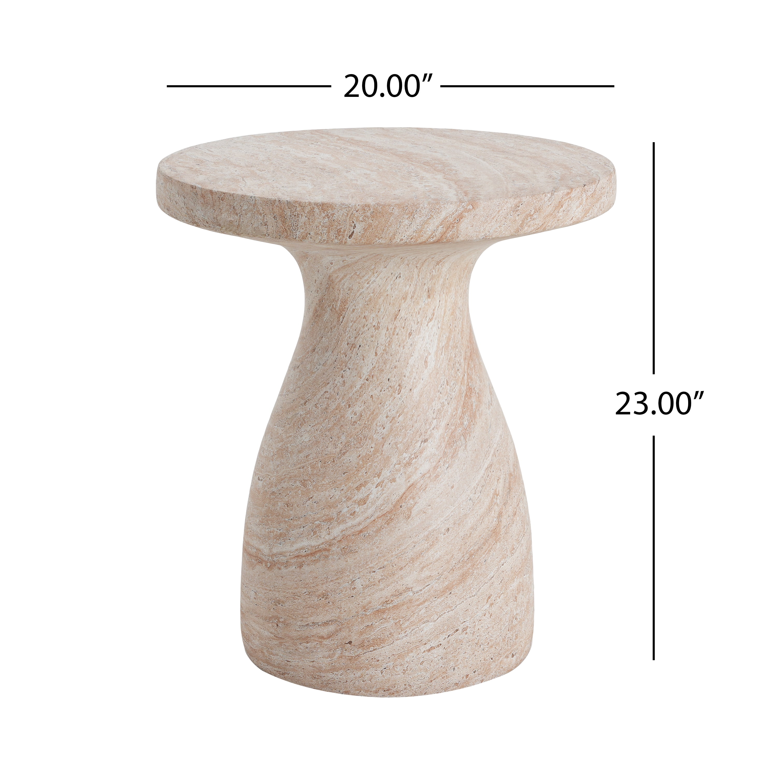Side Table, Outdoor Indoor Travertine Lightweight Concrete Table for Patio Balcony Garden, Travertine Finish