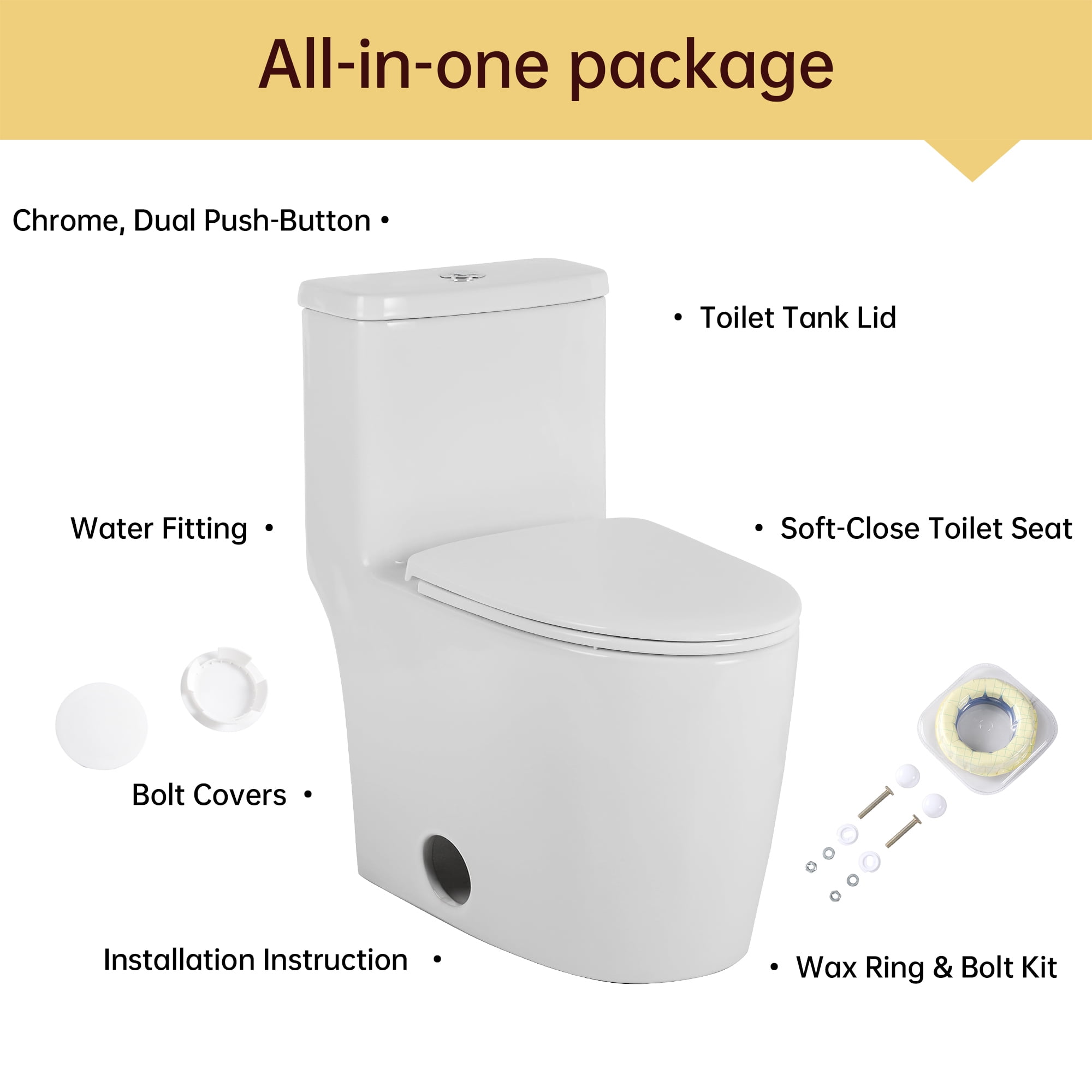 Alvantor One-Piece Toilet 16.5"Height Ceramic Elongated Floor Mounted 1.1/1.6 GPF Toilet White