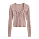 thumbnail image 1 of Camiseta de lana acanalada con cuello cuadrado interior y efecto adelgazante de Pure Desire Aesthetics para mujer, 1 of 4