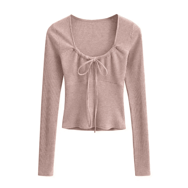 Camiseta de lana acanalada con cuello cuadrado interior y efecto adelgazante de Pure Desire Aesthetics para mujer