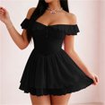 thumbnail image 2 of Levmjia Womens Satin Slip Nightgown Off Shoulder Ruffle Lace Solid Mini Dress Breathable Soft Casual Home Sleep Wear Slim Flowy Fit Nightdress Elegant, 2 of 7