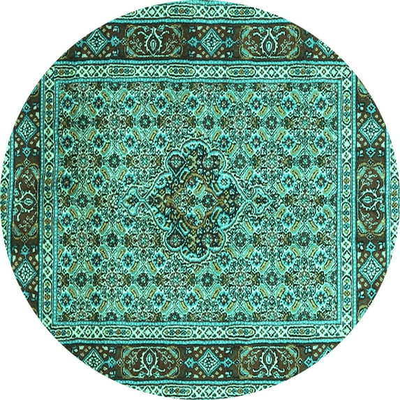 Ahgly Company Machine Washable Indoor Round Persian Turquoise Blue Traditional Area Rugs, 7' Round