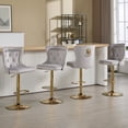 thumbnail image 2 of Bar Stools Set of 4, Adjustable Velvet Counter Bar Stools with Botton Tufted Back Swivel Upholstered Comfy Chairs Lion Head Pull Ring Gold Base for Kitchen Island, Dining Room, Grey, 2 of 10