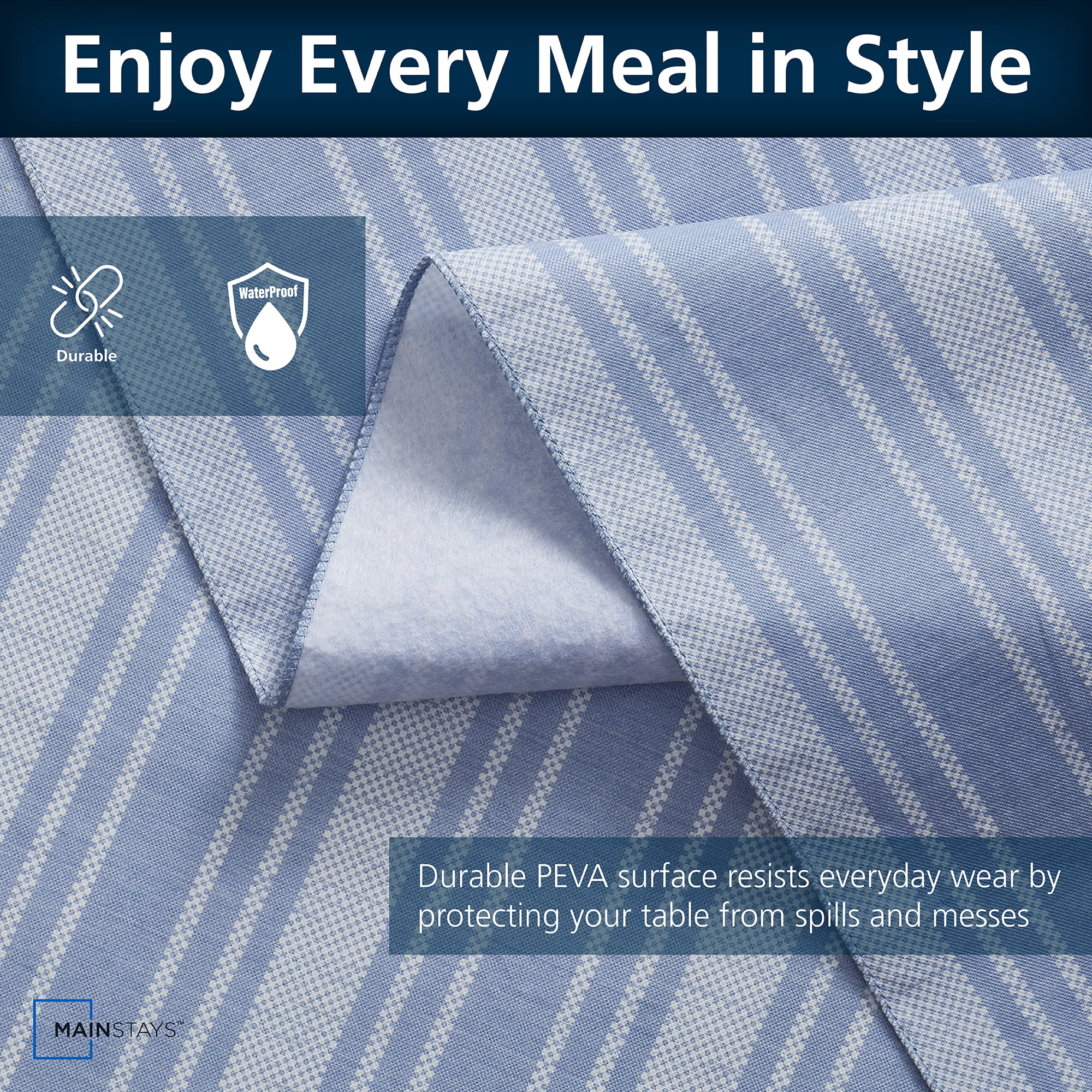 (2 pack) Mainstays Blue Striped PEVA Tablecloth 60" x 102" Rectangle