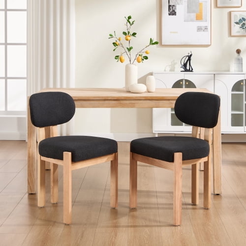 DRNANLIT Wooden Dining Chairs Set of 2, Modern Fabric Upholstered Dining Room Chairs, Sturdy Farmhouse Kitchen Chairs with Wooden Legs, 250LBS Capacity, Suitable for Small Spaces, Black