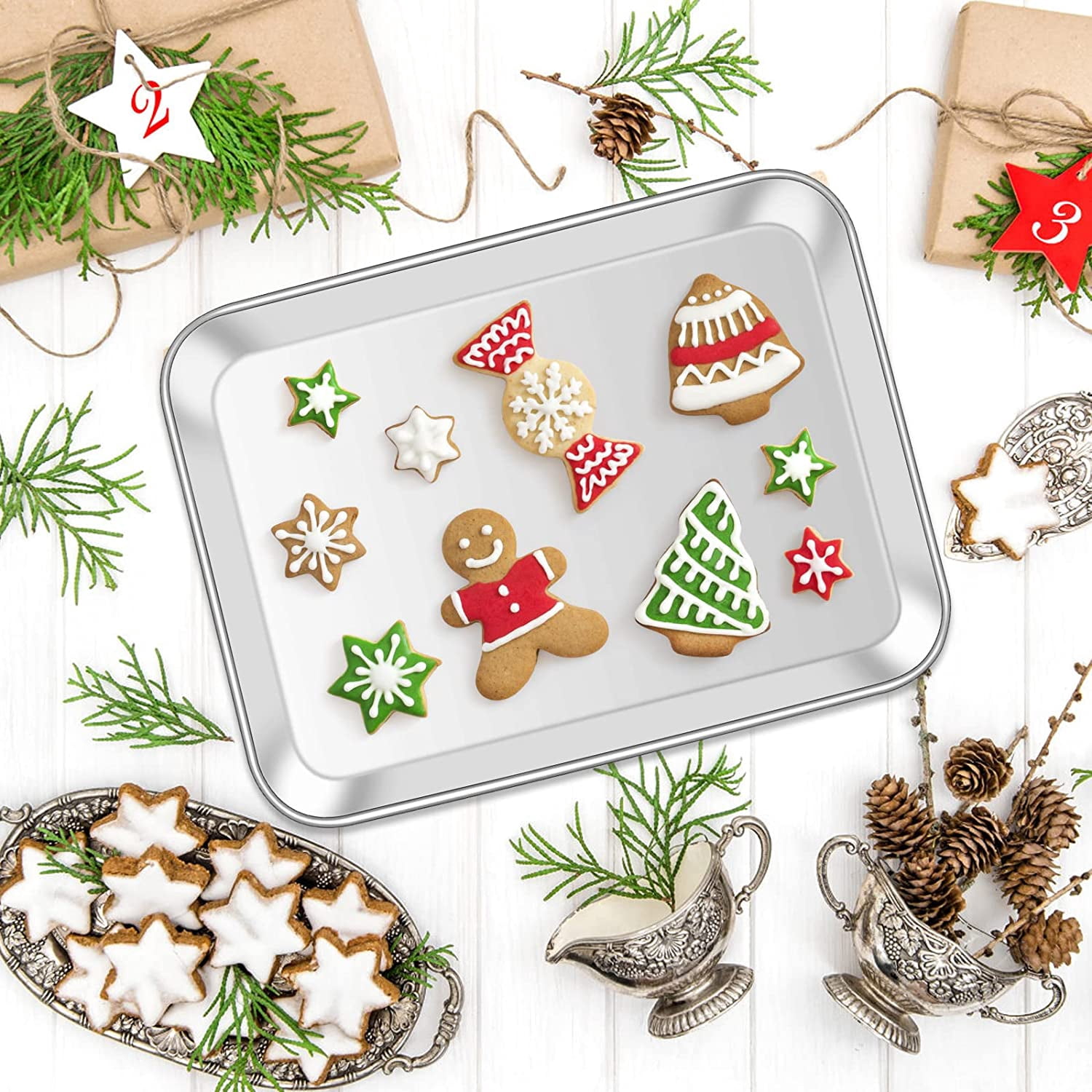 Baking Sheet, 15.75*11.81*0.99, Cookie Sheet Half Sheet Baking Pans Stainless Steel, Non Toxic & Healthy, Heavy Duty & Thick Gauge, Mirror Finish & Dishwasher Safe - 2 Piece