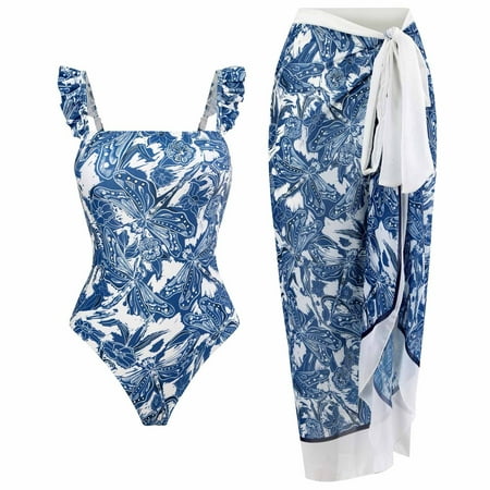 Awdenio Women s Swimsuits & Cover Ups  Women s Swimwear One-piece Swimsuit Bikini Lace Up Swimsuit Long Skirt Chiffon Two-piece Set